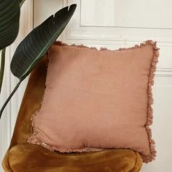 À La Terracotta Fringe Linen Cushion